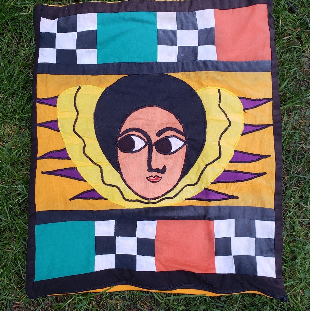 Handmade Ethiopian Folk Art Angel Throw Pillow Cover